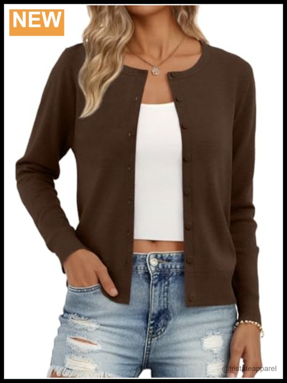 Trendy Queen Women's Lightweight Knit Cardigan Crew Neck Button Long Sleeve